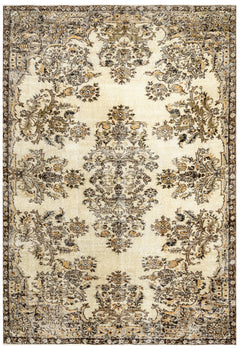 Handmade Wool Cotton Rug – Vintage Brown Medallion Carpet 5'7" x 8'9" Area