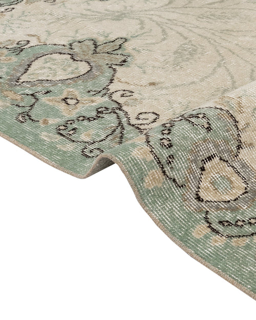 Handmade Wool Rug - Vintage Green Medallion 5'2"x8'4" Cotton Blend Carpet