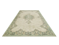 Handmade Wool Rug - Vintage Green Medallion 5'2"x8'4" Cotton Blend Carpet