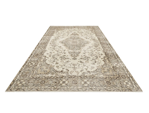 Handmade Wool Rug - Vintage Brown Medallion Cotton Area Carpet 5'11" x 9'8"