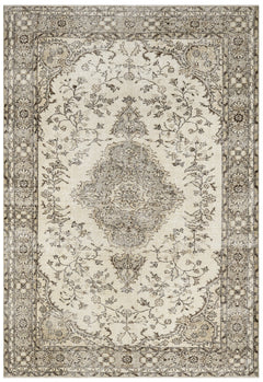 Handmade Wool Rug - Vintage Brown Medallion Cotton Area Carpet 5'11" x 9'8"