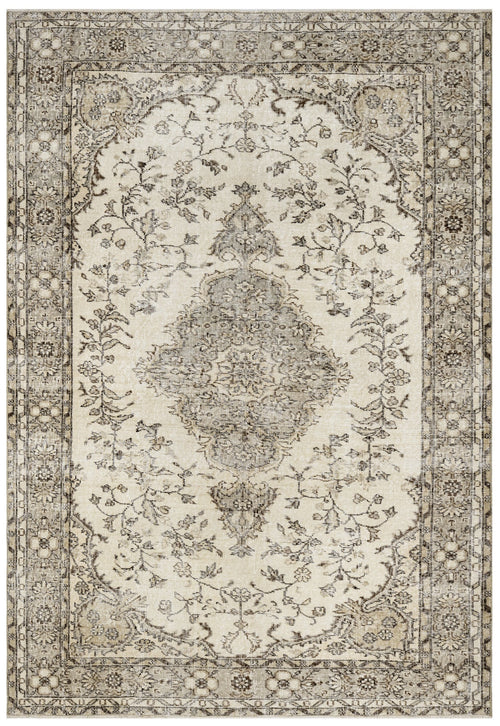 Handmade Wool Rug - Vintage Brown Medallion Cotton Area Carpet 5'11" x 9'8"