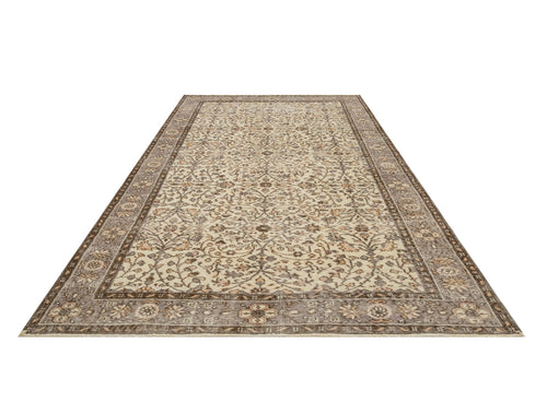 Handmade Wool Rug - Vintage Grey Frame Cotton Blend Carpet 5'4" x 8'11"