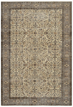 Handmade Wool Rug - Vintage Grey Frame Cotton Blend Carpet 5'4" x 8'11"