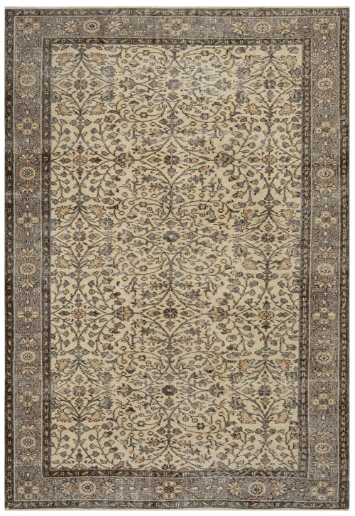 Handmade Wool Rug - Vintage Grey Frame Cotton Blend Carpet 5'4" x 8'11"