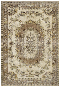 Handmade Wool Cotton Rug – Vintage Brown Medallion Carpet 5'3" x 8'11"