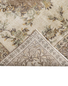 Handmade Wool Cotton Rug – Vintage Brown Medallion Carpet 5'3" x 8'11"