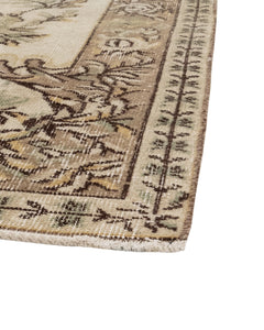 Handmade Wool Cotton Rug – Vintage Brown Medallion Carpet 5'3" x 8'11"