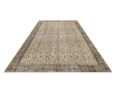 Handmade Wool Rug – Vintage Grey Frame Cotton Wool Blend Area Carpet 5'2" x 8'10"