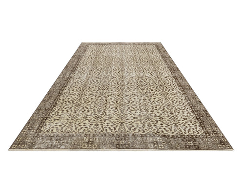 Handmade Wool Rug – Vintage Grey Frame Cotton Wool Blend Area Carpet 5'2" x 8'10"