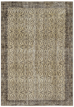 Handmade Wool Rug – Vintage Grey Frame Cotton Wool Blend Area Carpet 5'2" x 8'10"