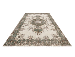 Handmade Wool Cotton Rug – Vintage Green Medallion Carpet 5x9 Area Durable Handwoven