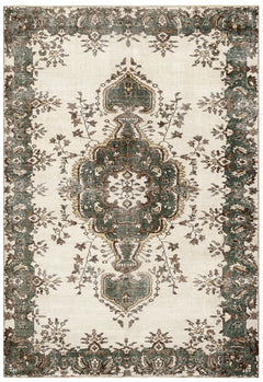 Handmade Wool Cotton Rug – Vintage Green Medallion Carpet 5x9 Area Durable Handwoven