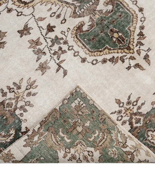 Handmade Wool Cotton Rug – Vintage Green Medallion Carpet 5x9 Area Durable Handwoven