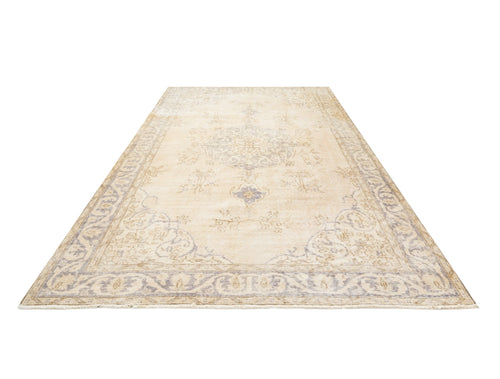 Handmade Wool Cotton Rug – Vintage Beige Medallion Carpet 6' x 10' Soft Texture