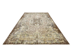 Handmade Wool Rug – Vintage Brown Medallion Carpet 5'8" x 8'8" Durable Cotton Blend