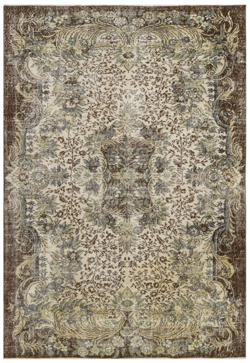 Handmade Wool Rug – Vintage Brown Medallion Carpet 5'8" x 8'8" Durable Cotton Blend