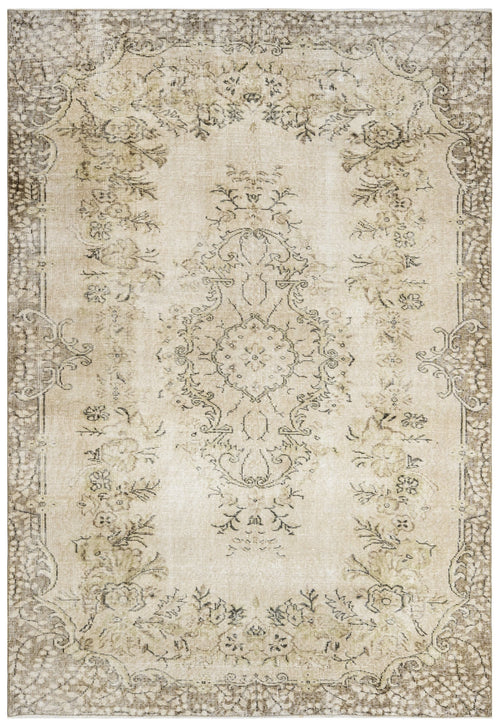 Handmade Wool Cotton Rug | Vintage Medallion Beige 5'11" x 8'5" Area Carpet