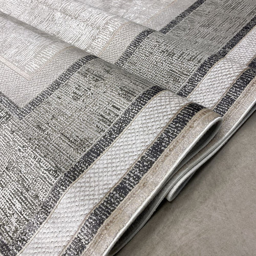 Viscose Area Rug - Machine Made Cream Frame Rug with 7mm Pile & Anti Slip