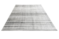 Modern Area Rug – Ornamental Grey Machine Made Acrylic Floor Covering with Fringed Edge