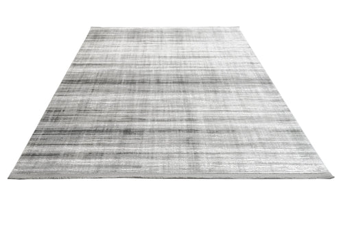 Modern Area Rug – Ornamental Grey Machine Made Acrylic Floor Covering with Fringed Edge