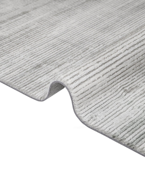 Modern Area Rug – Ornamental Grey Machine Made Acrylic Floor Covering with Fringed Edge