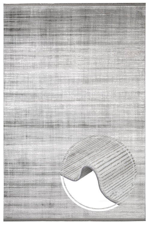 Modern Area Rug – Ornamental Grey Machine Made Acrylic Floor Covering with Fringed Edge