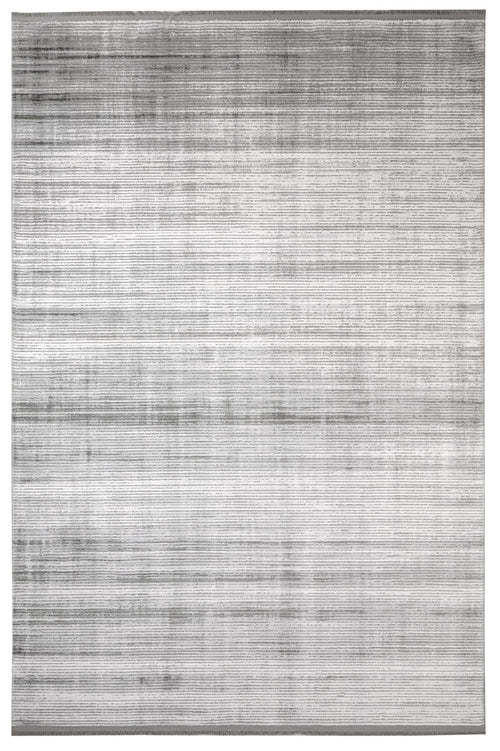 Modern Area Rug – Ornamental Grey Machine Made Acrylic Floor Covering with Fringed Edge