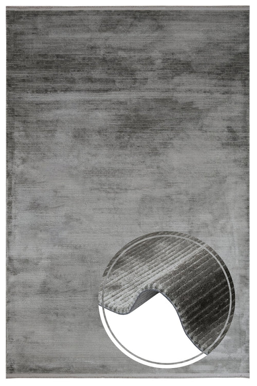 Anthracite Area Rug – Machine Made Flat Weave Carpet With Fringed Edge