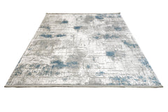 Blue Modern Area Rug – Machine Made Acrylic Carpet with Fringed Edges