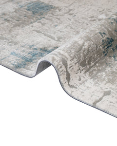 Blue Modern Area Rug – Machine Made Acrylic Carpet with Fringed Edges