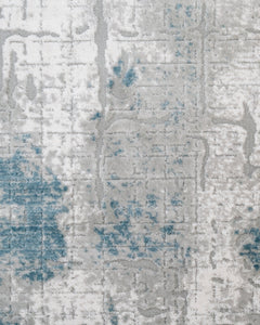 Blue Modern Area Rug – Machine Made Acrylic Carpet with Fringed Edges