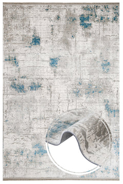 Blue Modern Area Rug – Machine Made Acrylic Carpet with Fringed Edges