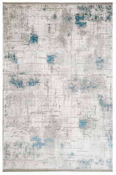 Blue Modern Area Rug – Machine Made Acrylic Carpet with Fringed Edges