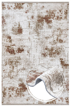 Modern Area Rug – Brown Acrylic Machine Made Rug with Fringed Edges