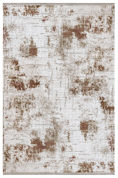 Modern Area Rug – Brown Acrylic Machine Made Rug with Fringed Edges