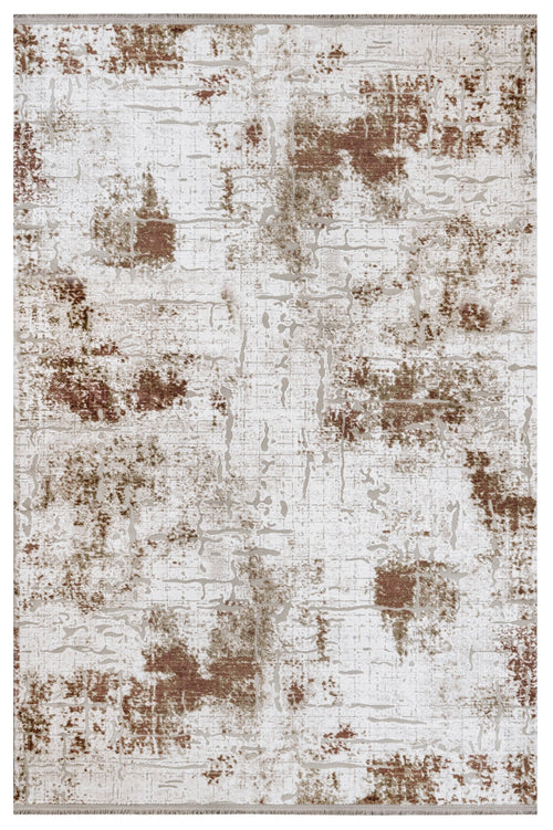 Modern Area Rug – Brown Acrylic Machine Made Rug with Fringed Edges