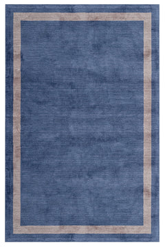 Axminster Machine Rug – Navy Blue Natural Viscose Floor Carpet Frame