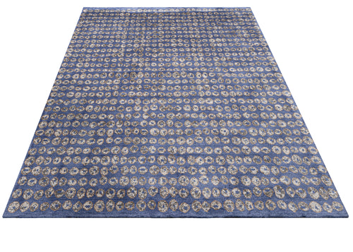Natural Viscose Rug – Modern Navy Blue Area Rug with Axminster Weaving Technique