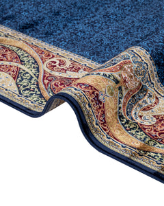 Viscose Area Rug – Navy Frame Carpet With Fringed Edges | Durable Machine Made Rug