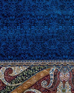 Viscose Area Rug – Navy Frame Carpet With Fringed Edges | Durable Machine Made Rug