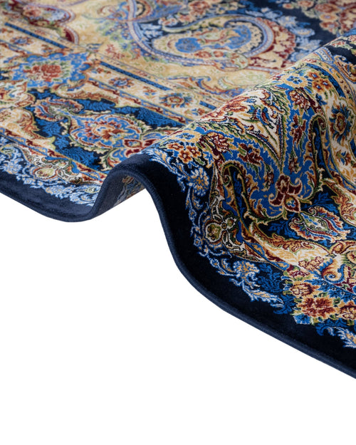 Classic Viscose Area Rug – Navy Blue Machine Made Rug with Fringed Edges