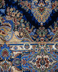 Classic Viscose Area Rug – Navy Blue Machine Made Rug with Fringed Edges