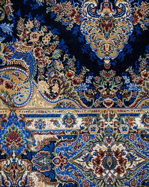 Classic Viscose Area Rug – Navy Blue Machine Made Rug with Fringed Edges