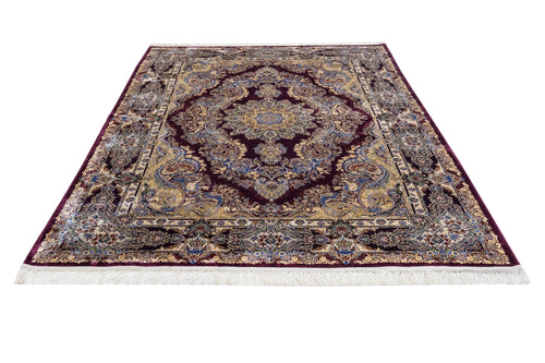 Burgundy Viscose Area Rug – Classic Machine Made Rug With Fringed Edges