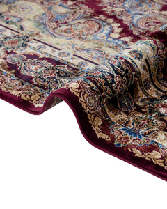 Burgundy Viscose Area Rug – Classic Machine Made Rug With Fringed Edges