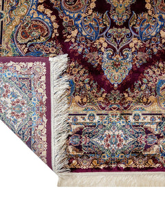 Burgundy Viscose Area Rug – Classic Machine Made Rug With Fringed Edges