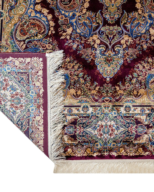 Burgundy Viscose Area Rug – Classic Machine Made Rug With Fringed Edges