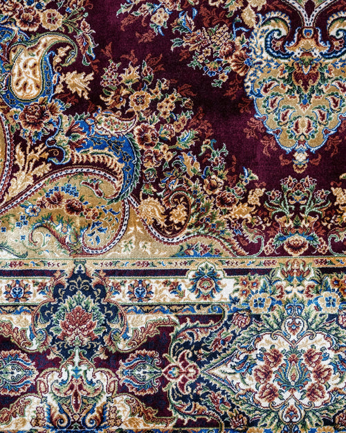 Burgundy Viscose Area Rug – Classic Machine Made Rug With Fringed Edges