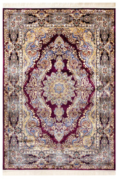 Burgundy Viscose Area Rug – Classic Machine Made Rug With Fringed Edges